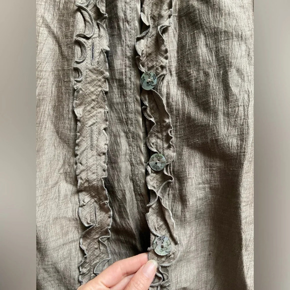 Marcona linen ruffled long sleeve lightweight jacket Sz 14 - Picture 9 of 16